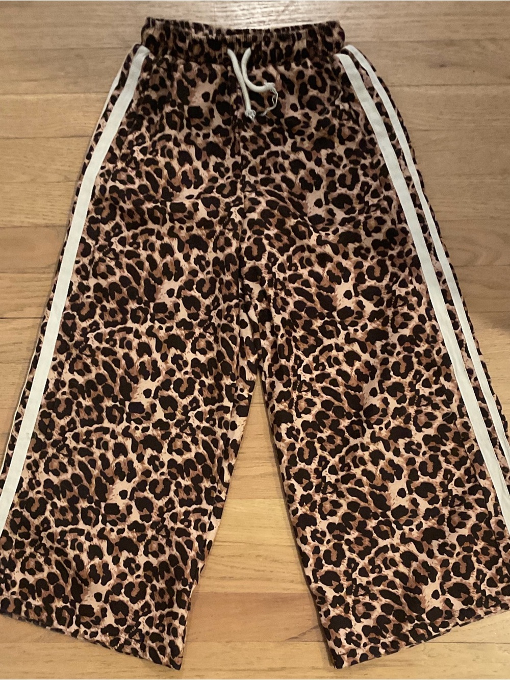 Black and Brown Leopard-Print Pants with White Striped